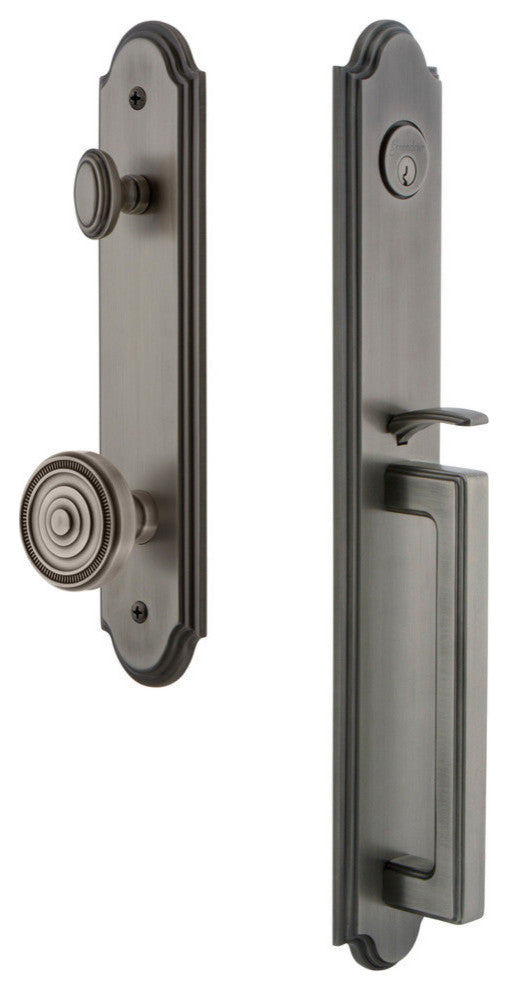 Arc 1-Piece Dummy Handleset, D Grip and Soleil Knob, Antique Pewter, 848722