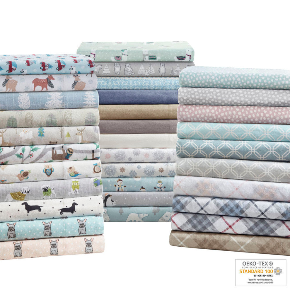 True North by Sleep Philosophy Cotton Flannel Kids Sheet Set, Grey Penguins