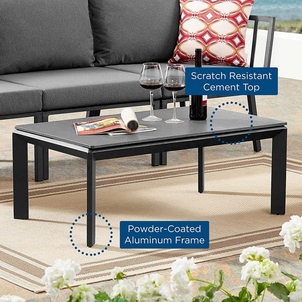 Modern Patio Coffee Table, Aluminum Frame With Scratch Resistant Cement Top
