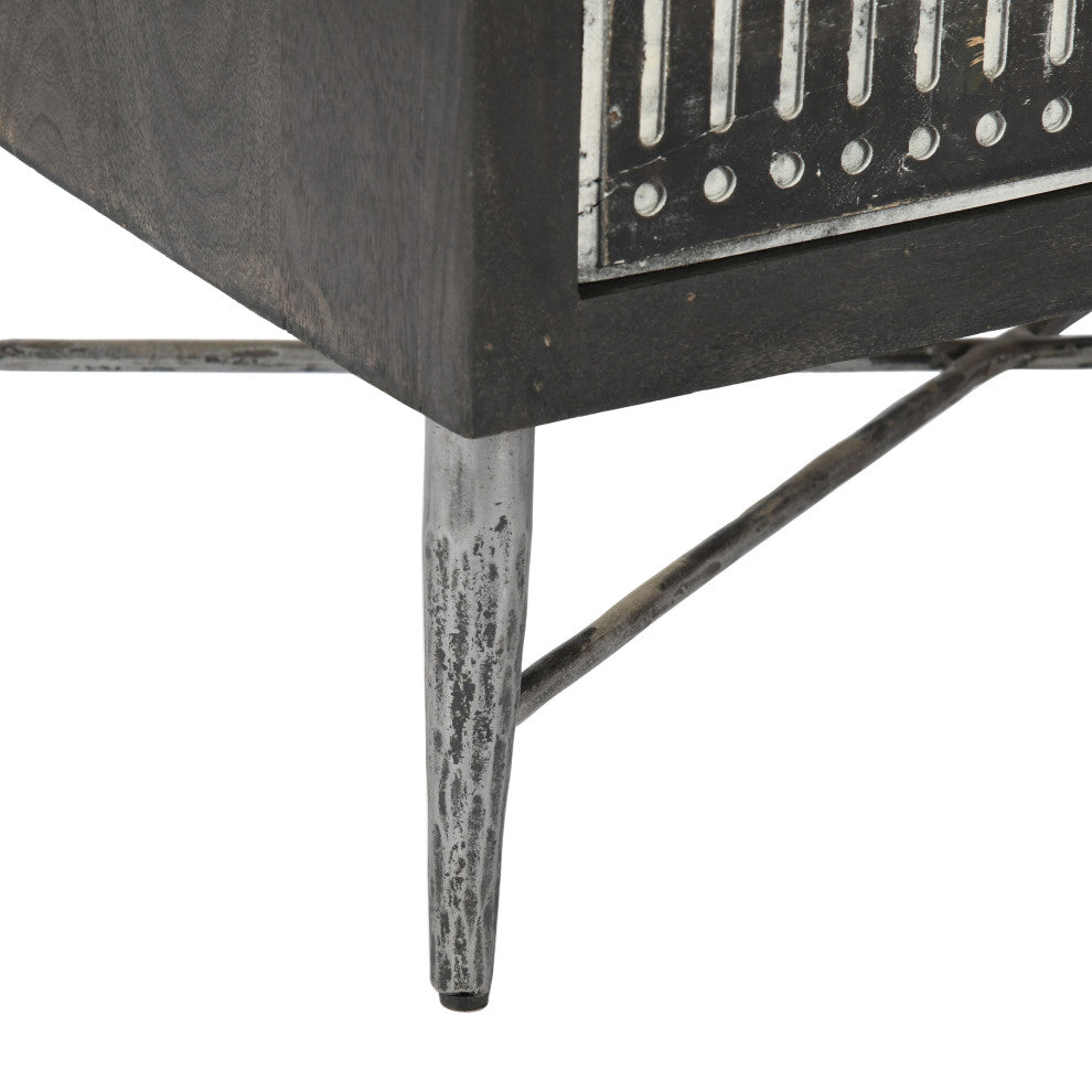 Sarah 2 Drawer Nightstand, Mango Solid Wood Antique Brown Finish on Iron Base