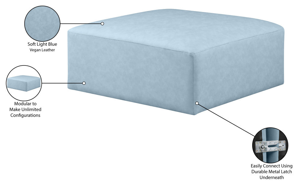 Cube Upholstered Modular Component, Light Blue, Vegan Leather, Ottoman