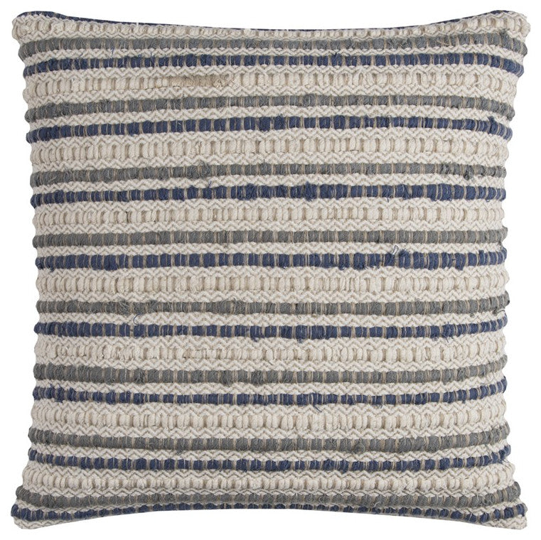 Blue Beige Nubby Texture Bands Throw Pillow