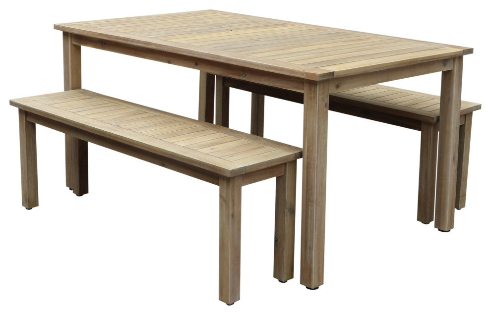 Benzara BM287785 Felix 3 Piece Modern Dining Set, Acacia Wood Frame, 6 Seater