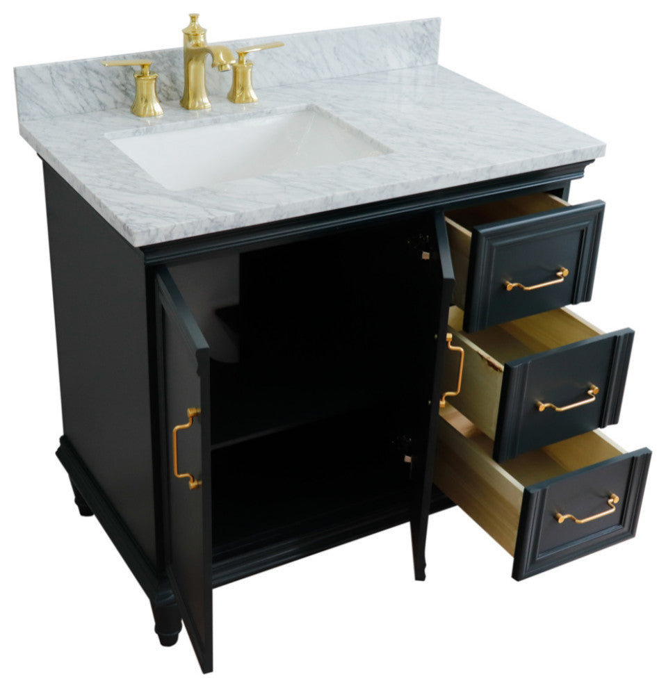 37" Single Vanity, Dark Gray Finish With White Carrara