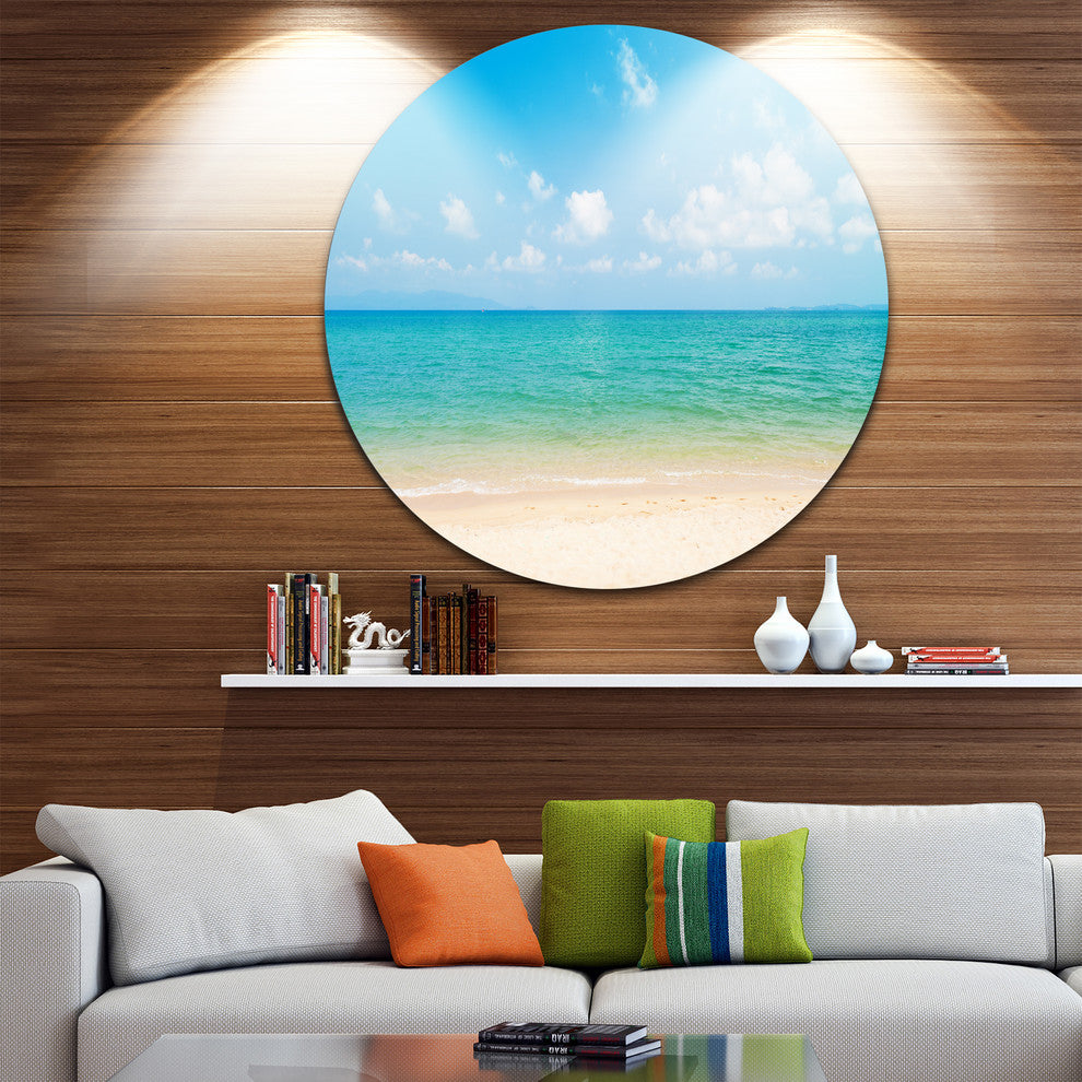 Wide View Of Tropical Beach, Seashore Photo Round Wall Art, 11"