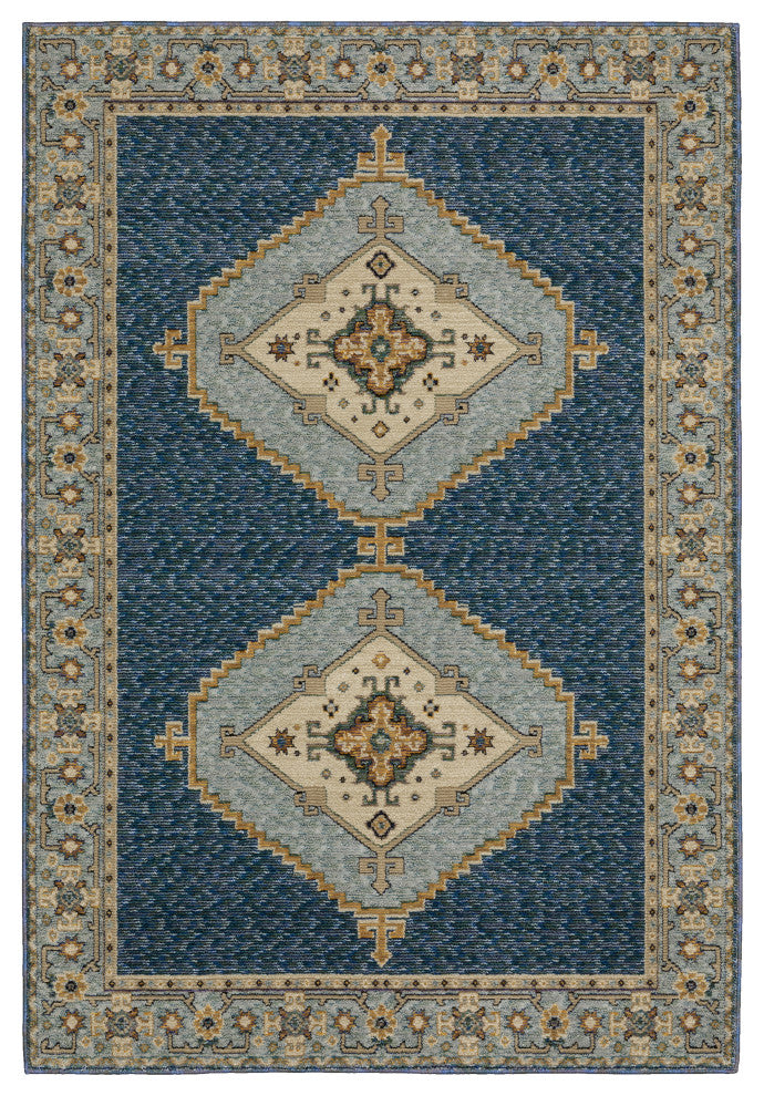 Adeline Traditional Double Medallion Blue/ Gold Area Rug 3'3" x 5'2"