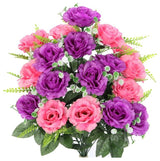 18 Stems Artificial Full Blooming Rose With Greenery Flower Bush, Beauty/Peach