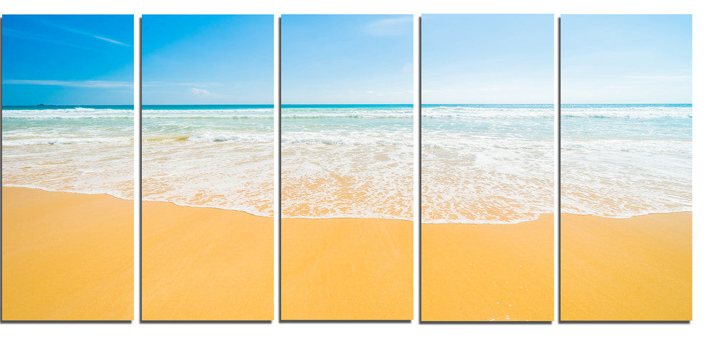 "Long Waves on Sand under Blue Sky" Wall Artwork, 5 Panels