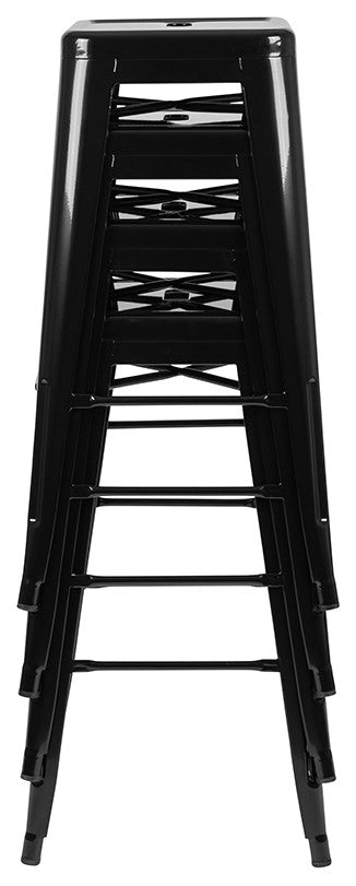 30" Metal Indoor Bar Stool, Stackable Set of 4, Black