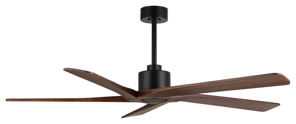 64" Reversible 5-Blade DC Ceiling Fan With Remote Control, Black/Walnut