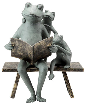Reading Frog Family Garden Sculpture