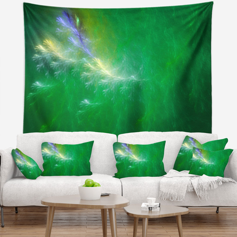 Green Fractal Thunder Sky Abstract Wall Tapestry, 80"x68"