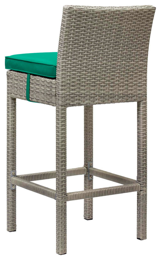Contemporary Outdoor Patio Bar Stool Chair, Set of Two, Fabric Rattan, Green