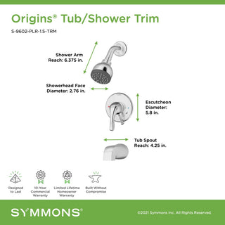 Origins Single Handle Tub & Shower Faucet Trim - 1.5 GPM (Valve Not Included), C