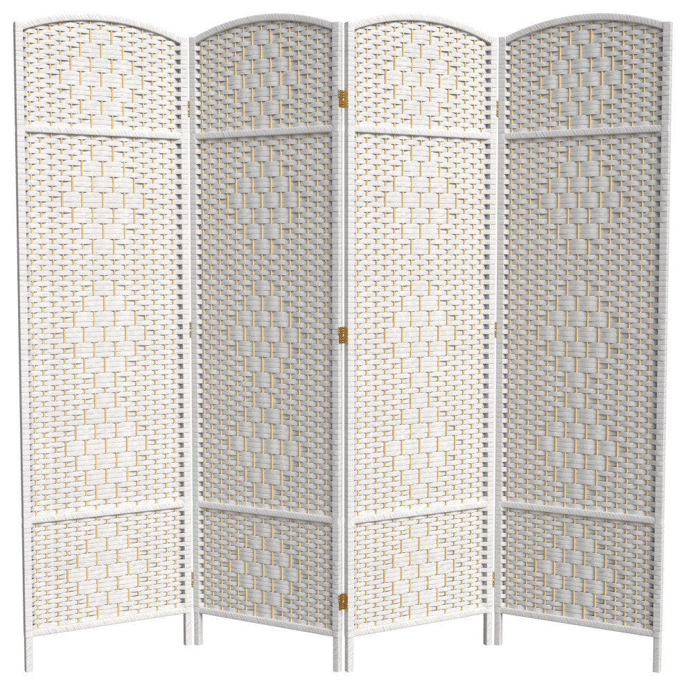 6' Tall Diamond Weave Fiber Room Divider, White, 4 Panel