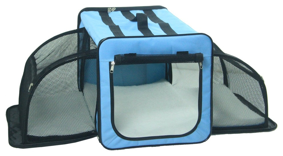 Dual-Expandable Wire Folding Lightweight Collapsible Pet Crate, Blue, X-Small
