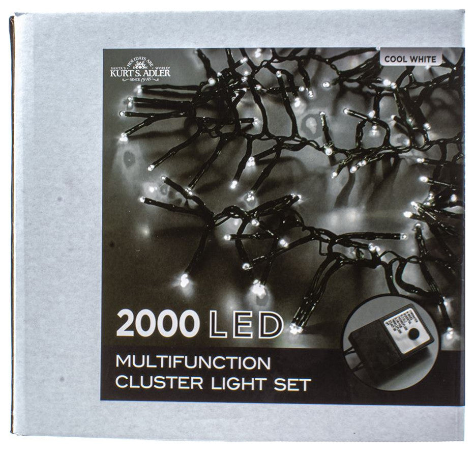 Kurt Adler 2000-Light 65'' Cluster Garland with Cool White LED Lights