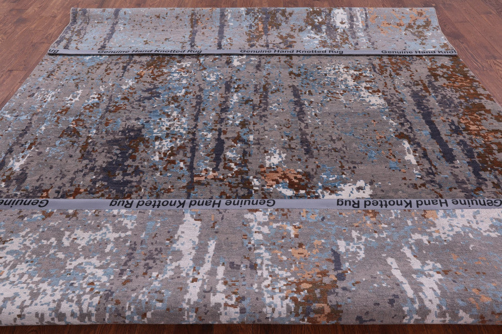 Abstract Hand Knotted Wool and Silk Rug 9' 0" X 12' 1"- Q6230