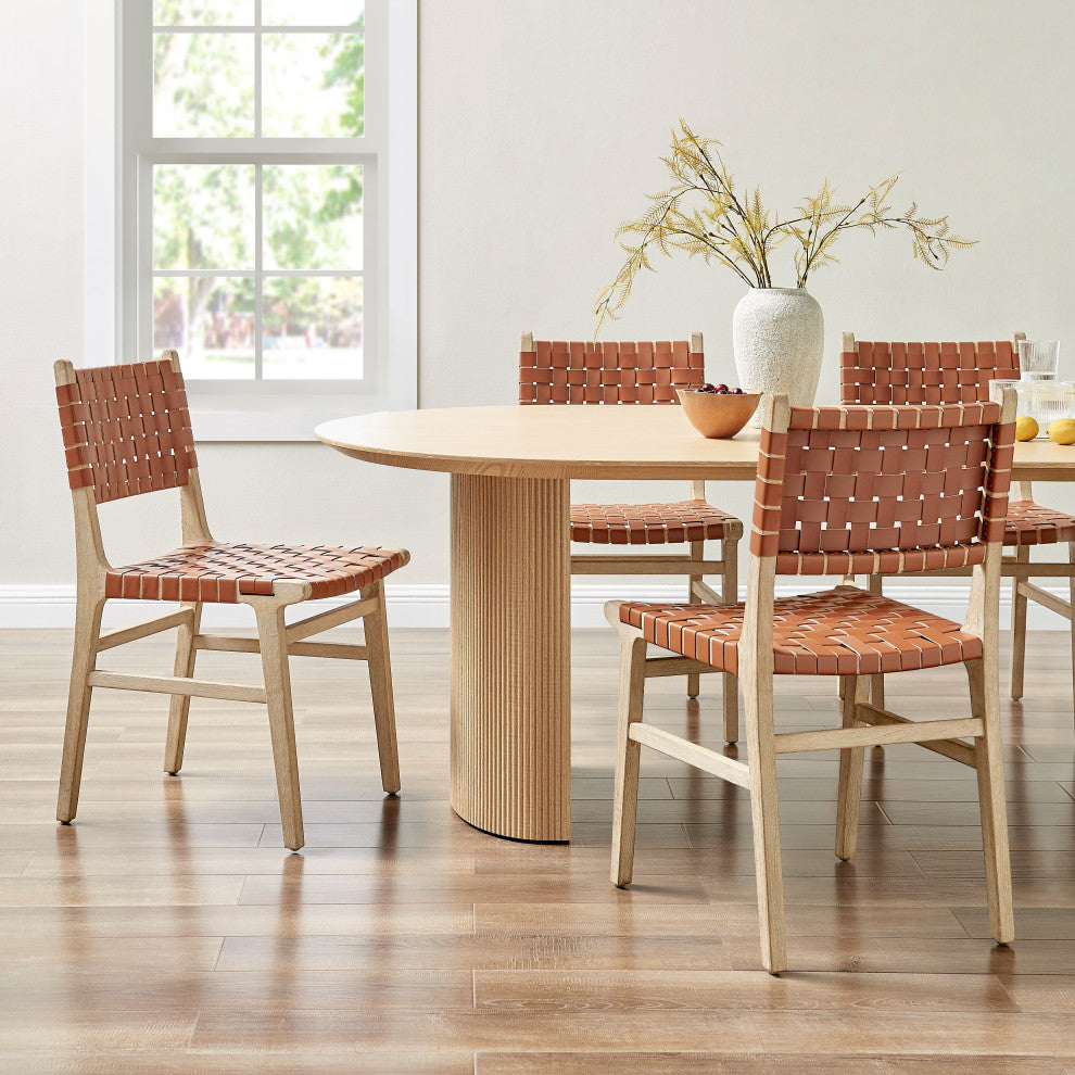 Marco Faux Leather Dining Side Chair Drift Wood Frame, Ochre Brown