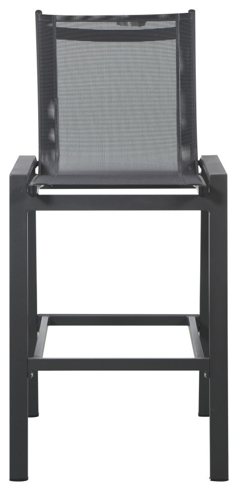 Nizuc Mesh Water Resistant Patio Aluminum Barstool (Set of 2), Black, Gray Frame