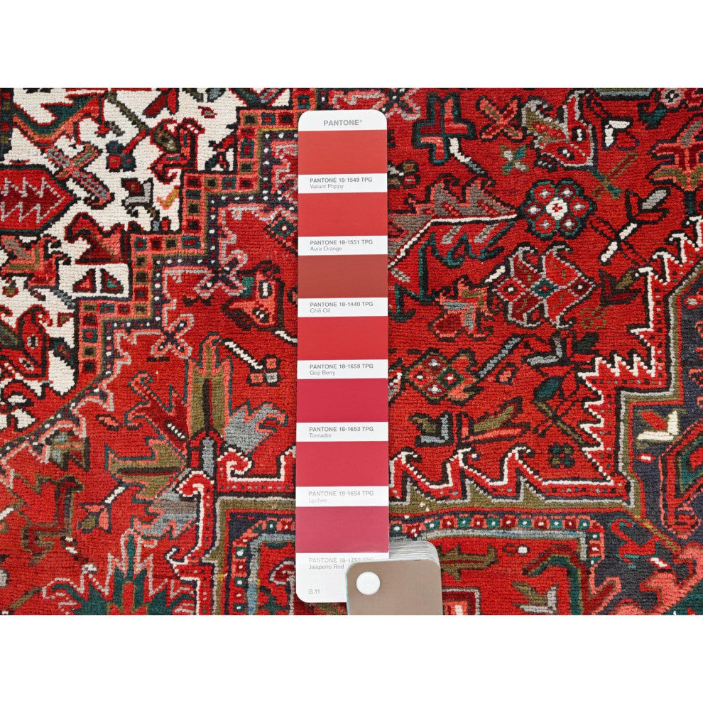 Barn Red Pure Wool Hand Knotted Vintage Persian Heriz Oriental Rug 9'9"x12'5"