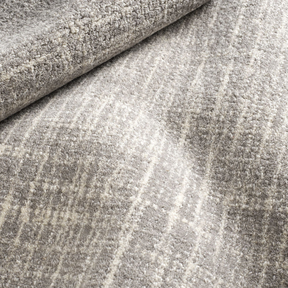 Dash & Albert Crosshatch Dove Grey Hand Hooked Wool Rug, Grey, Runner-2'6" x 8'