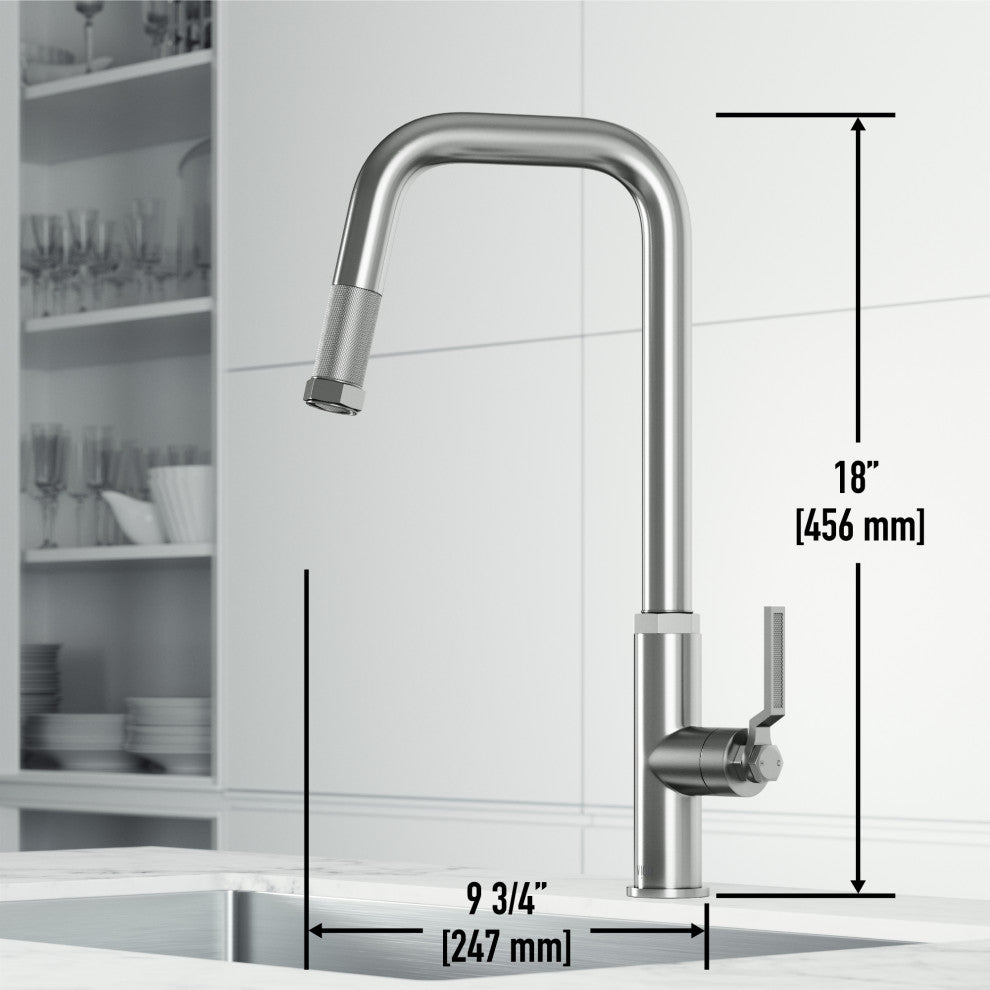 VIGO Hart Angular 18" H Single Handle Pull-Down Kitchen Faucet, Stainless Steel, Without Extras