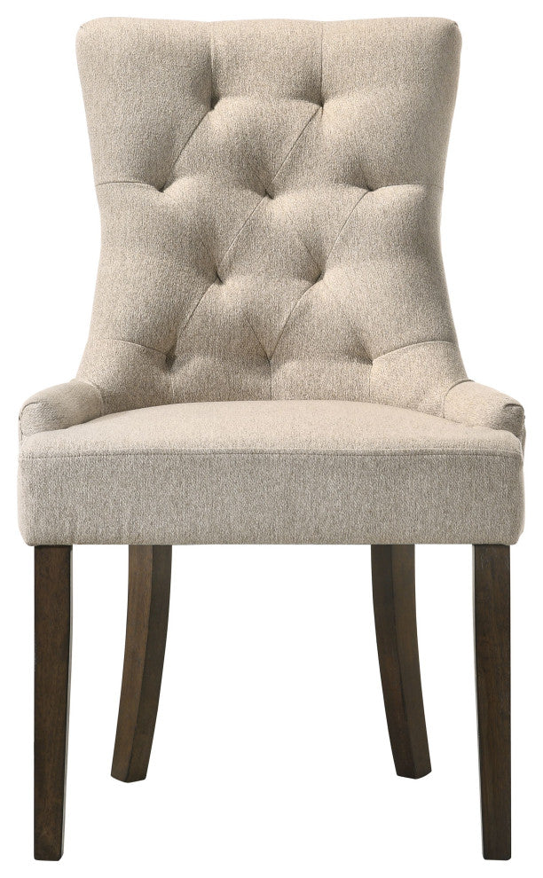 Farren Side Chair, Beige Fabric and Espresso Finish