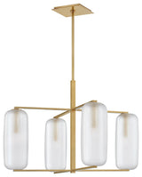 Pebble 4 Light Chandelier, Aged Brass Finish, Frosted Glass