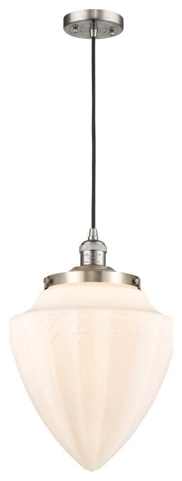 Large Bullet 1 Light Mini Pendant, Brushed Satin Nickel, Matte White