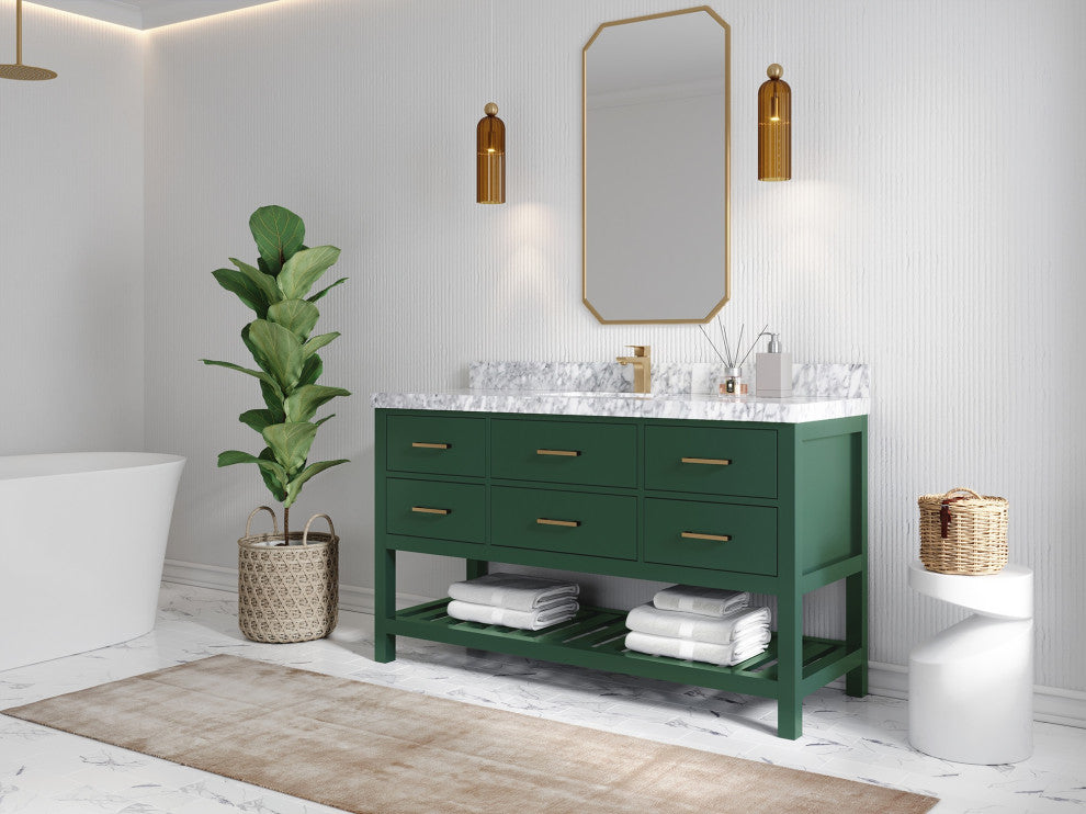 Parker 60" Single Sink Bath Vanity, Lafayette Green 2" Viola Gold