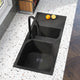 45" Black Quartz Kitchen Sink Double Bowl Drop-In Sink with Drain Board