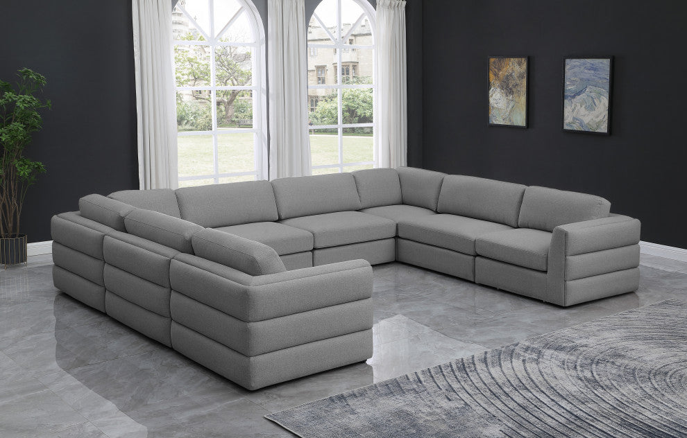 Beckham Linen Textured Fabric 8-Piece Modular U-Shaped Sectional, Grey