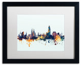 Michael Tompsett 'Barcelona Spain Skyline Blue' Matted Framed Art, 16x20