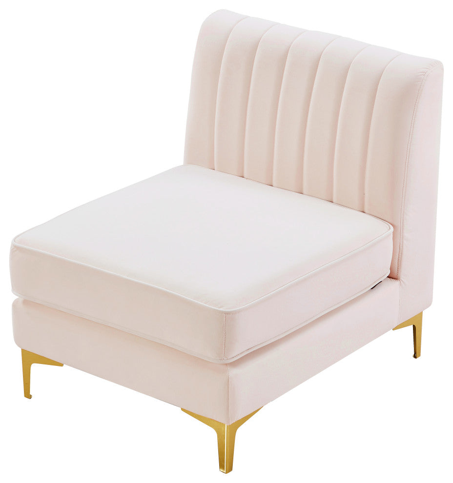 Alina Velvet Upholstered Modular Armless Chair, Pink