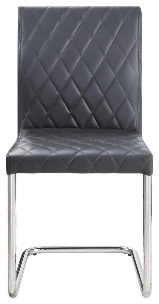 Benzara BM252367 S/2 Metal Side Chairs With Leather Seat & Back, Gray and Silver