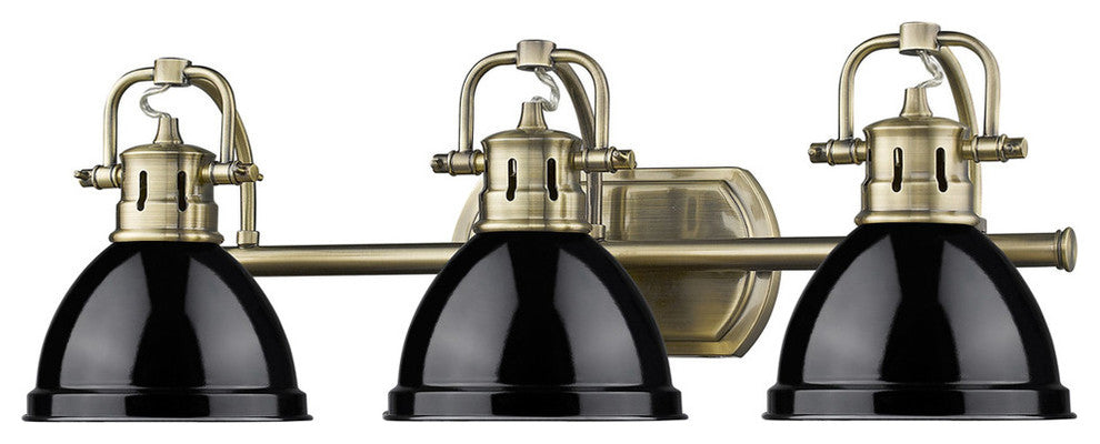 Golden Duncan 3 Light Bath Vanity, Aged Brass, Black Shades