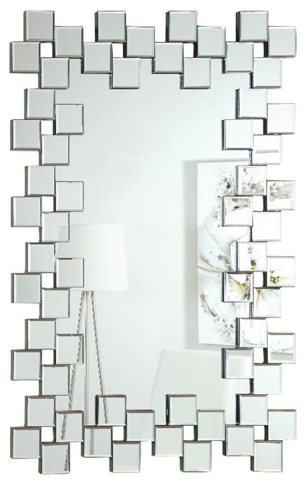 Coaster Pamela Modern Glass Frameless Wall Mirror with Staggered Tiles in Clear
