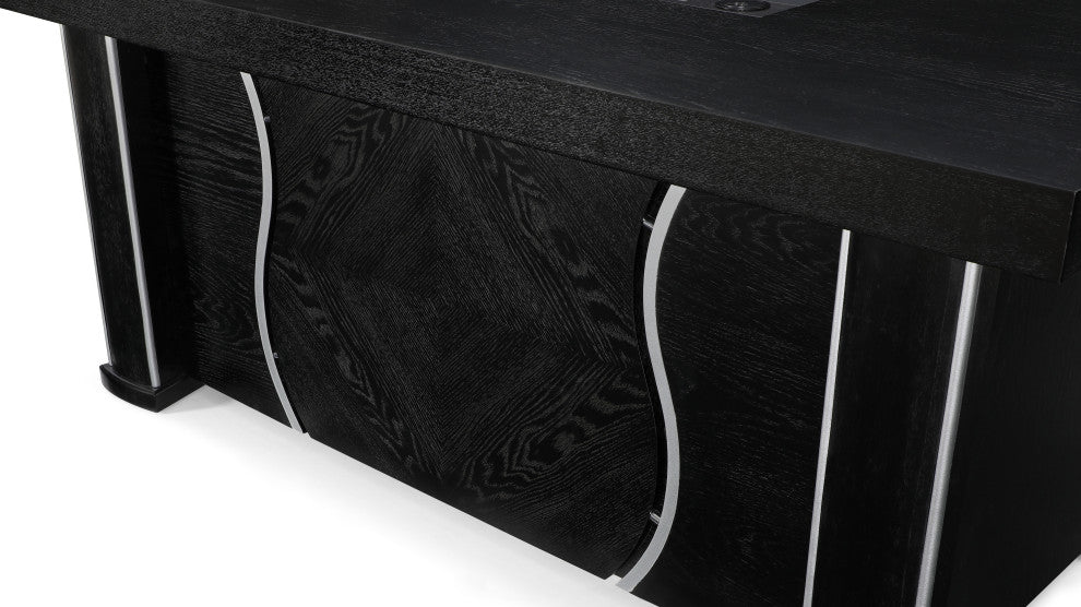 Pierce Black Oak Desk With Storage, Right