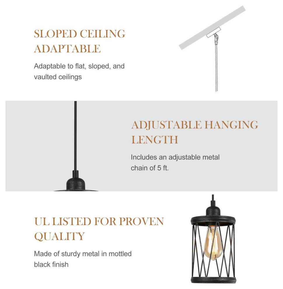 LNC Modern 1-Light Brushed Black Pendant, Kitchen Island Light