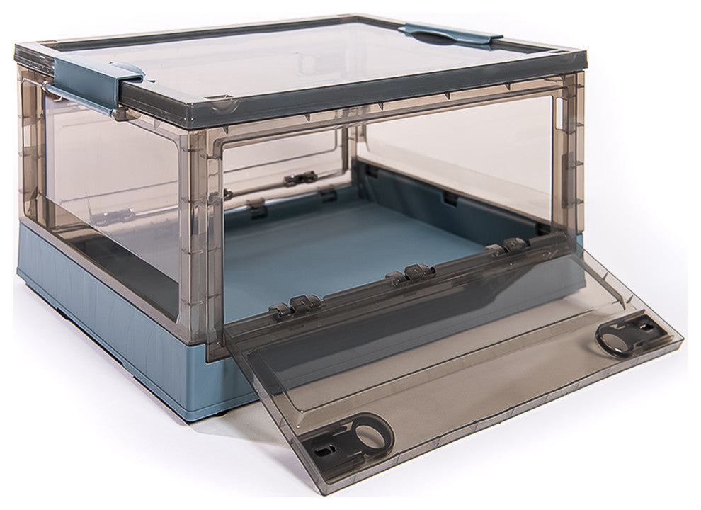 Easy Tidy Stackable Side Opening Collapsible Storage Box Sets, Blue, Medium