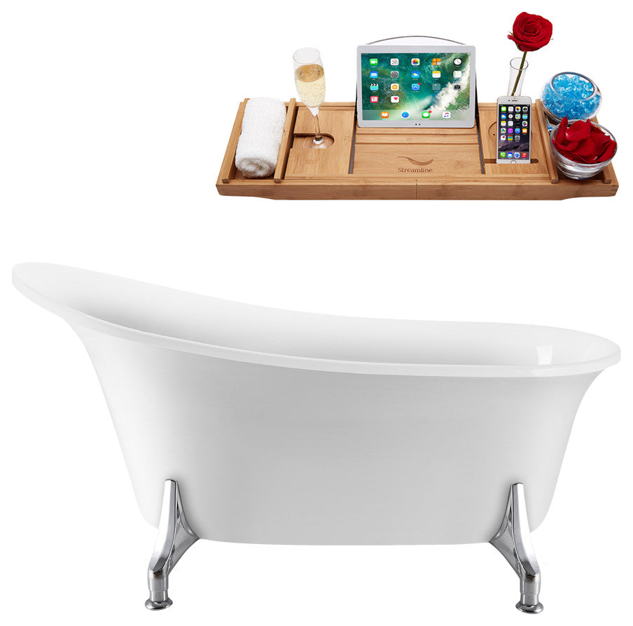 59" Streamline N1100CH-IN-WH Clawfoot Tub and Tray With Internal Drain