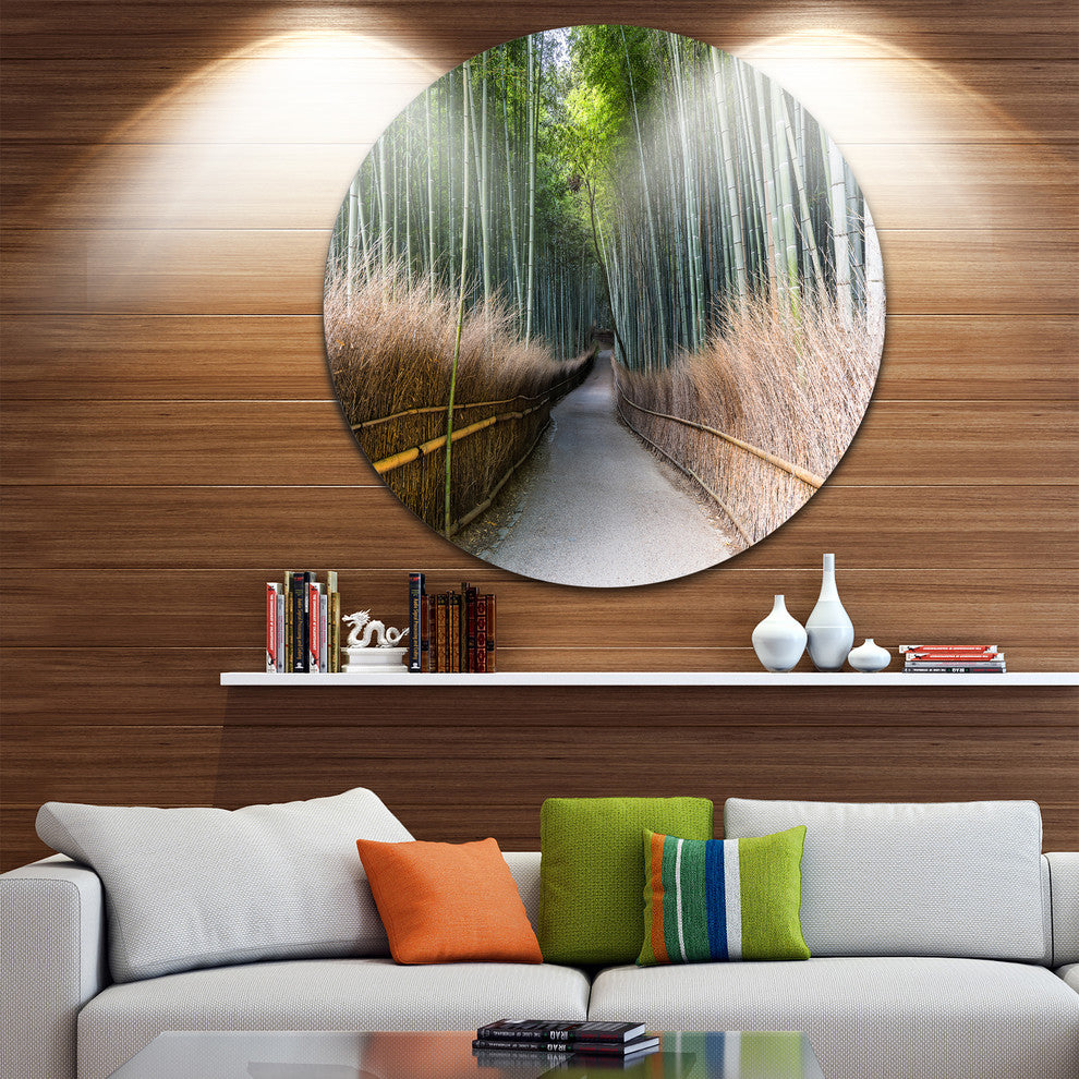 Straight Path In Bamboo Forest, Forest Round Metal Wall Art, 23"