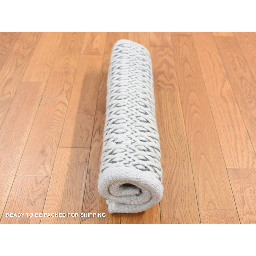 Ivory Flat Weave Pile 100% Wool Hand Woven Big Knots Square Rug 2'1"x2'2"