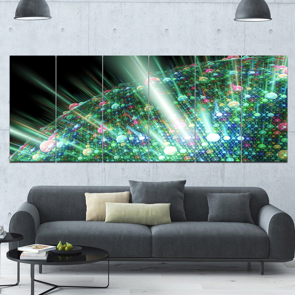Bright Blue Solar Bubbles Planet, Abstract Canvas Wall Art, 70"x28", 6 Panels