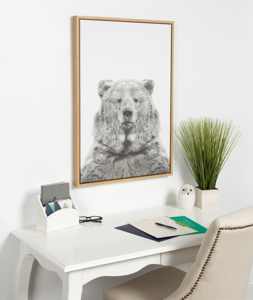 Sylvie Bear Portrait Framed Canvas Wall Art by Simon Te Tai, Natural 23x33