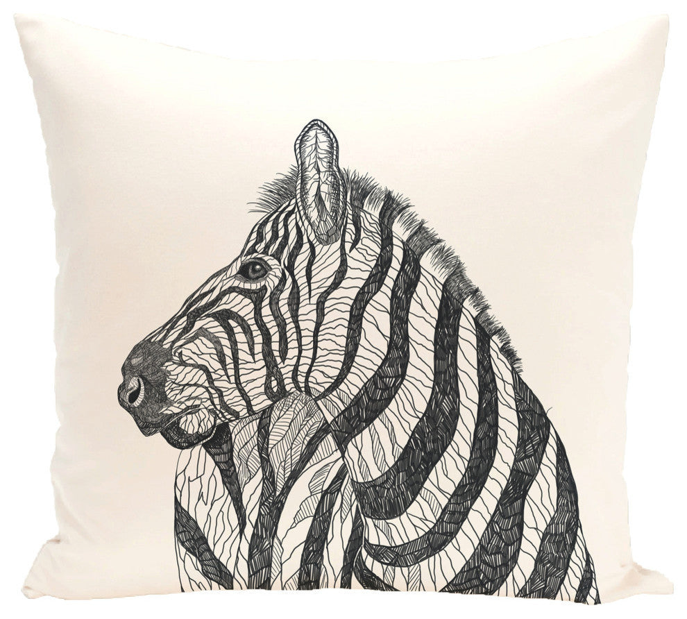 La Cebra Animal Print Pillow, Ivory, 18"x18"
