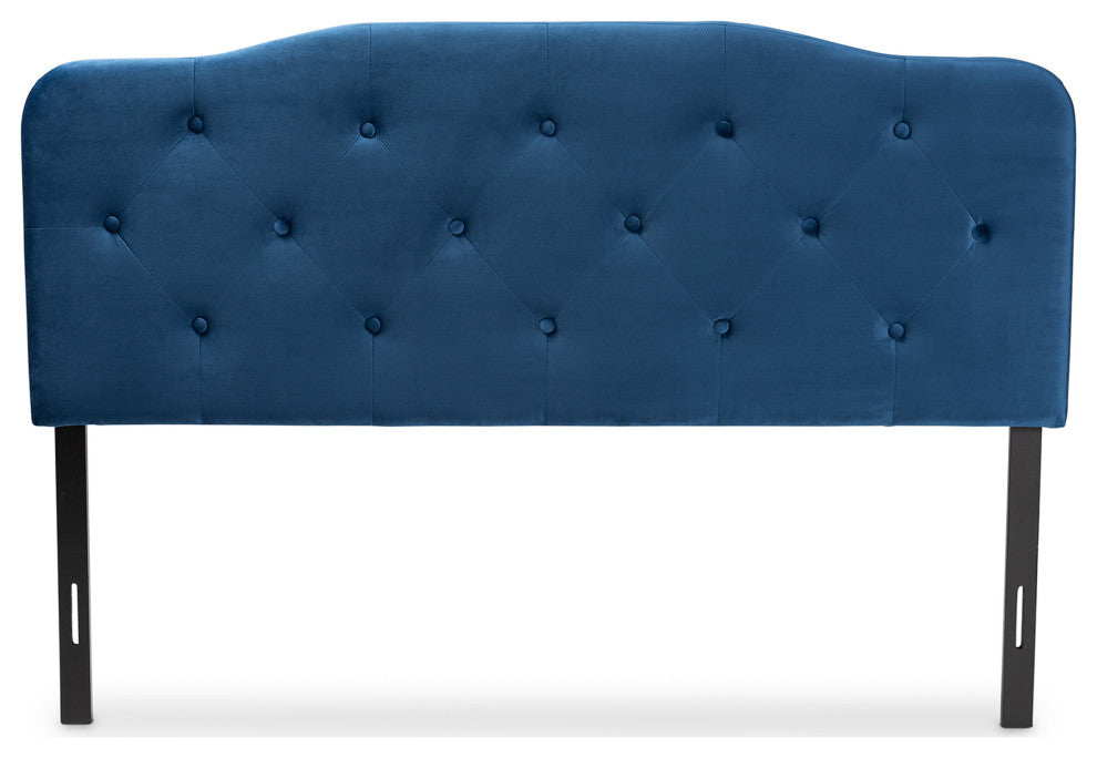 Gregory Navy Blue Velvet Fabric Upholstered King Size Headboard