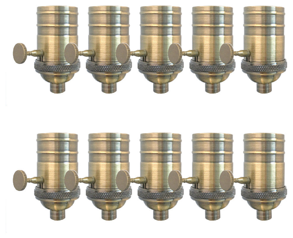 Royal Designs, Inc. On/Off Turn Knob Lamp Socket, Antique Brass, Set of 10