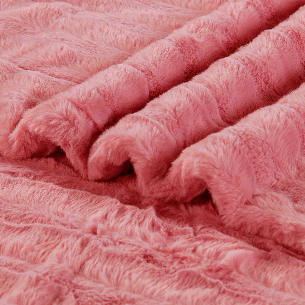 Derby Double Sided Faux Fur Throw Blanket, Spice Coral